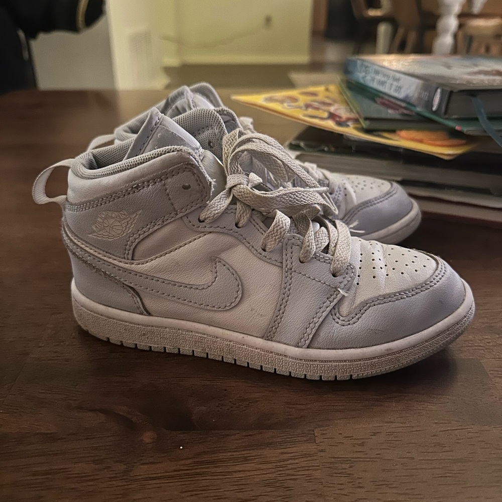 Nike Kids Light Gray and White High-Top Sneakers